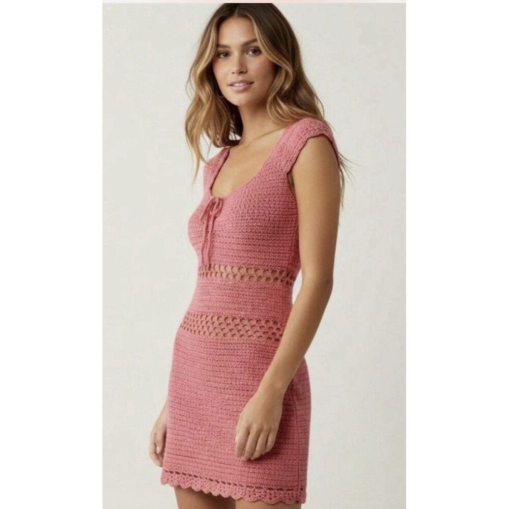 American Eagle Coral Crochet Cut Out Mini Dress / Cover Up Sz XL